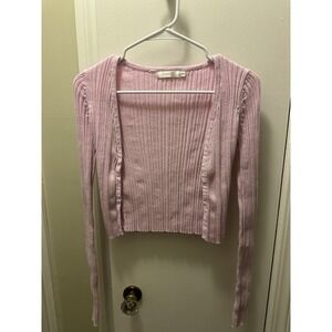 Y2K Pastel Baby Pink Ribbed Cropped Cardigan Sweater Millau SzM Coquette Ballet